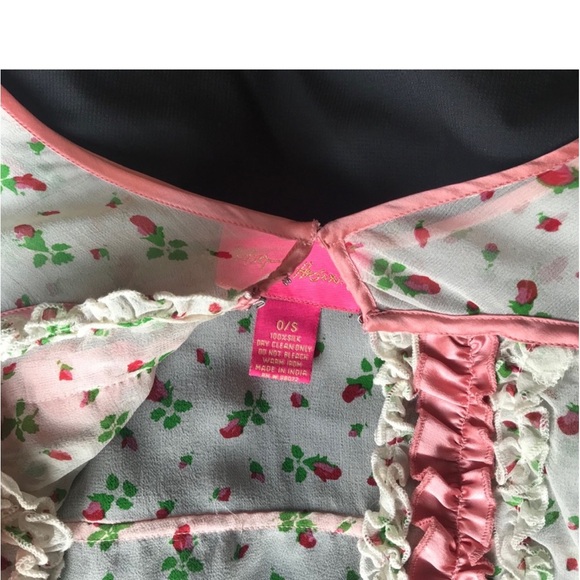 BETSEY JOHNSON SATIN PINK & WHITE FLORAL SHEER CROPPED BOLERO - Picture 11 of 13